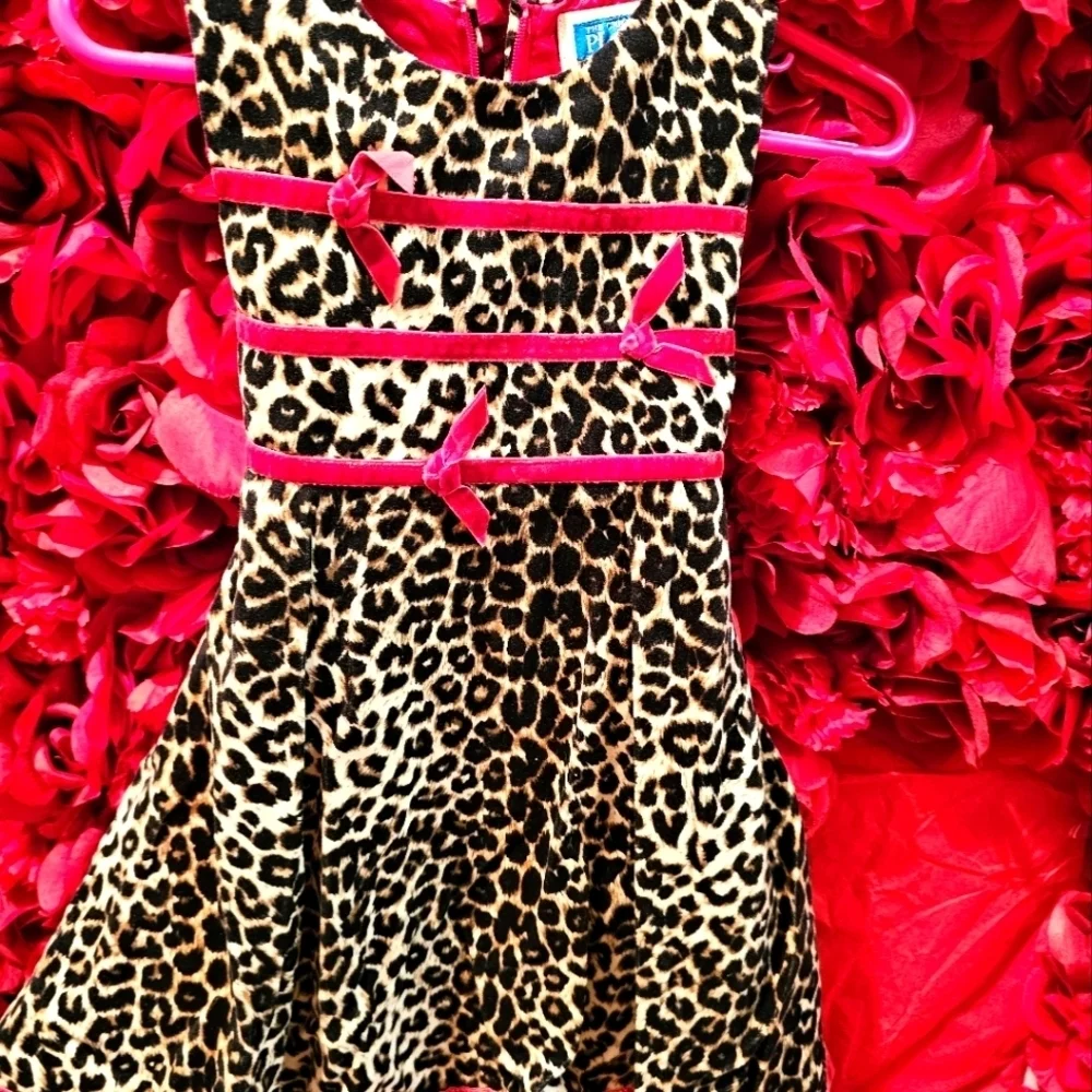 Children's Place 24 Months Leopard & Red Velvet Trim Dress Like New